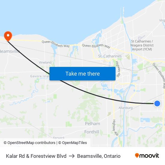 Kalar Rd & Forestview Blvd to Beamsville, Ontario map