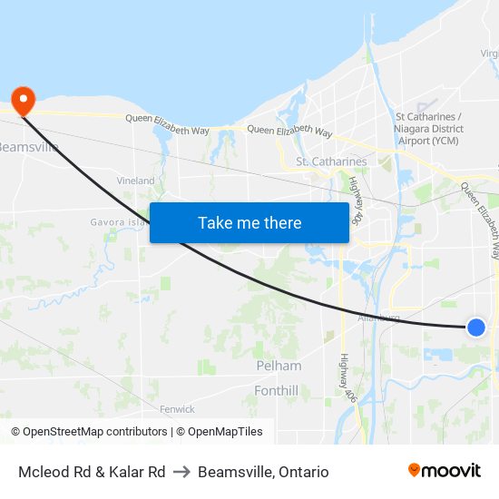 Mcleod Rd & Kalar Rd to Beamsville, Ontario map