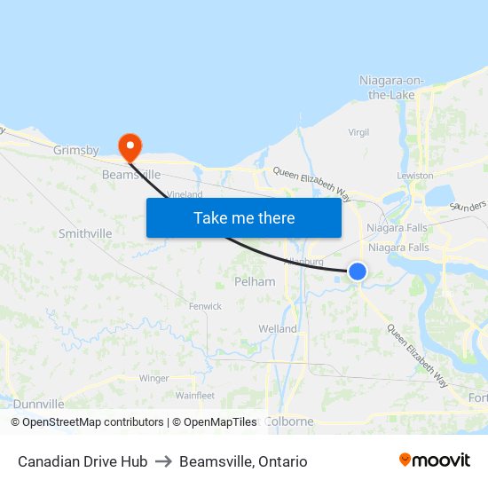 Canadian Drive Hub to Beamsville, Ontario map
