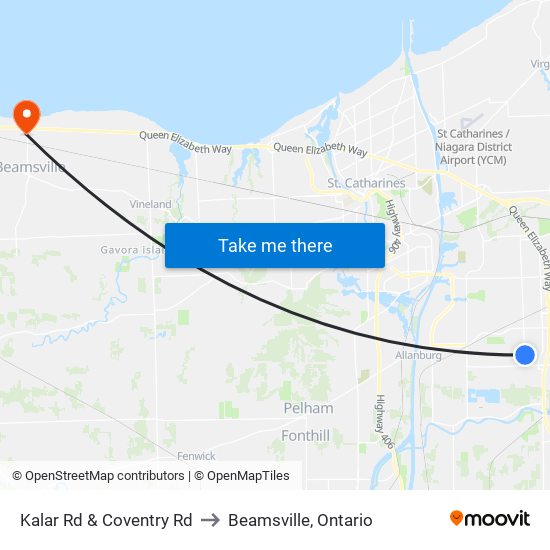 Kalar Rd & Coventry Rd to Beamsville, Ontario map