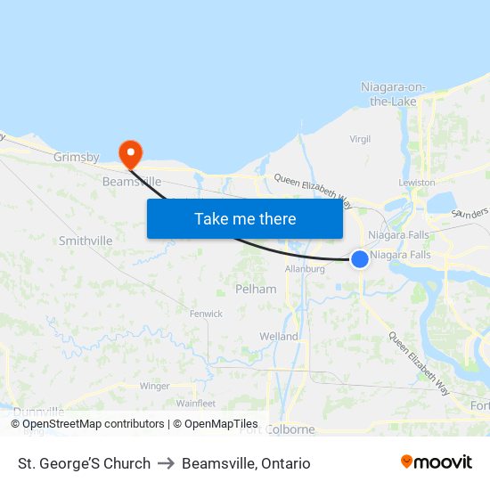 St. George’S Church to Beamsville, Ontario map