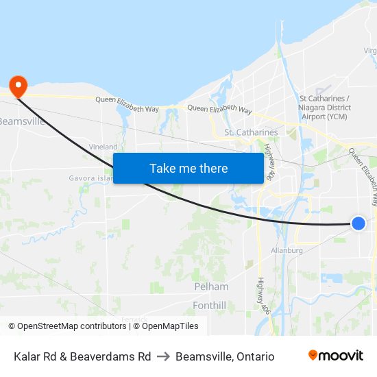 Kalar Rd & Beaverdams Rd to Beamsville, Ontario map