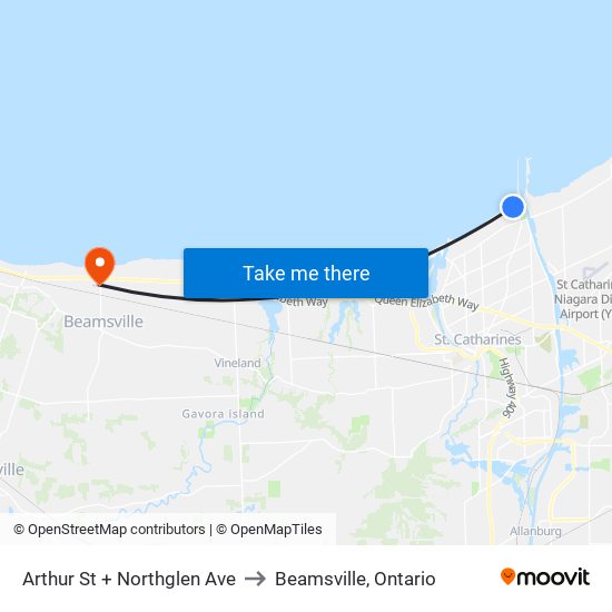 Arthur St + Northglen Ave to Beamsville, Ontario map
