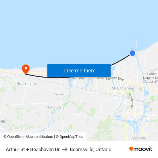 Arthur St + Beachaven Dr to Beamsville, Ontario map