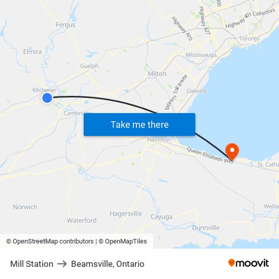 Mill Station to Beamsville, Ontario map