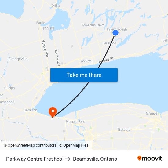 Parkway Centre Freshco to Beamsville, Ontario map