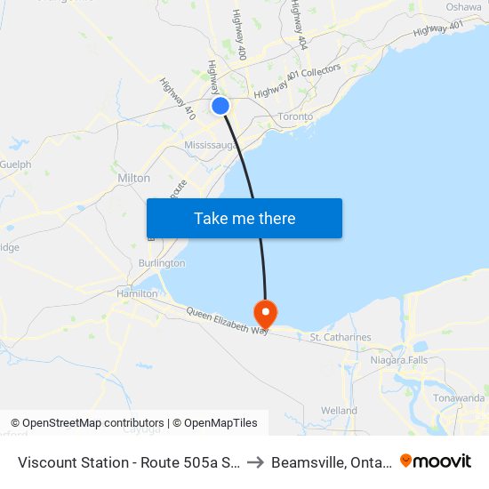 Viscount Station - Route 505a Stop to Beamsville, Ontario map