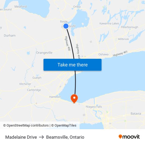 Madelaine Drive to Beamsville, Ontario map