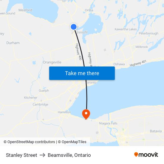Stanley Street to Beamsville, Ontario map