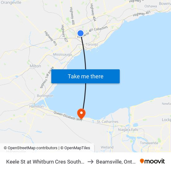 Keele St at Whitburn Cres South Side to Beamsville, Ontario map