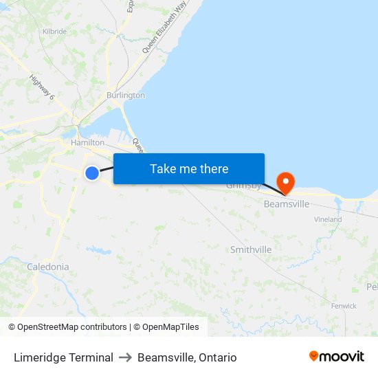 Limeridge Terminal to Beamsville, Ontario map