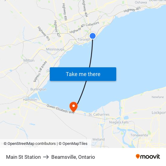 Main St Station to Beamsville, Ontario map