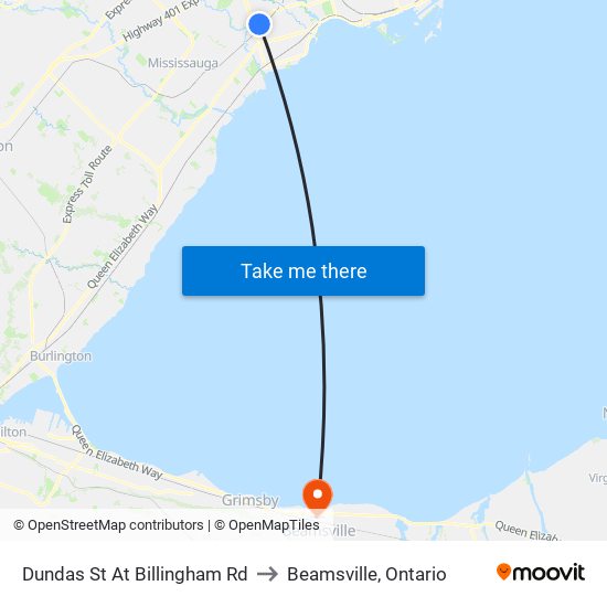 Dundas St At Billingham Rd to Beamsville, Ontario map