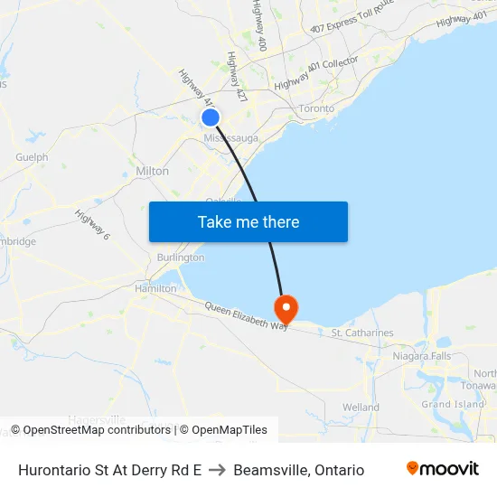 Hurontario St At Derry Rd E to Beamsville, Ontario map