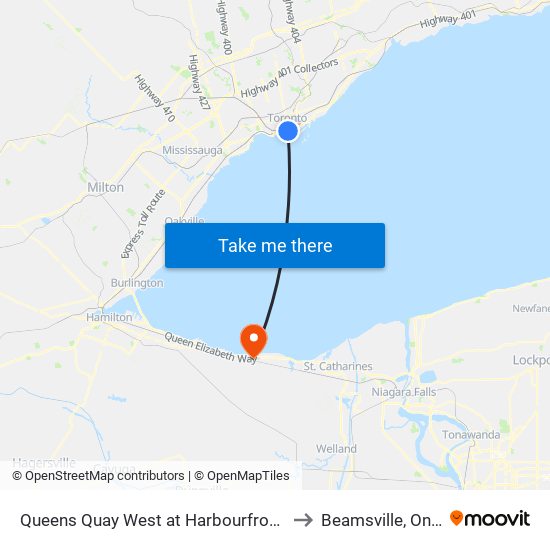 Queens Quay West at Harbourfront Centre to Beamsville, Ontario map