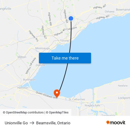 Unionville Go to Beamsville, Ontario map