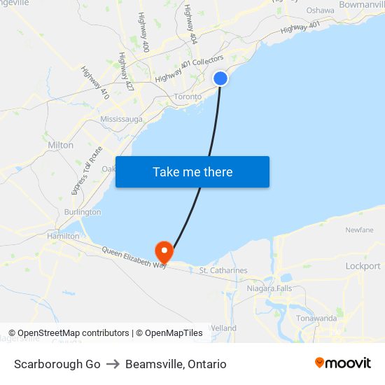 Scarborough Go to Beamsville, Ontario map