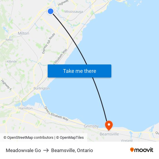 Meadowvale Go to Beamsville, Ontario map