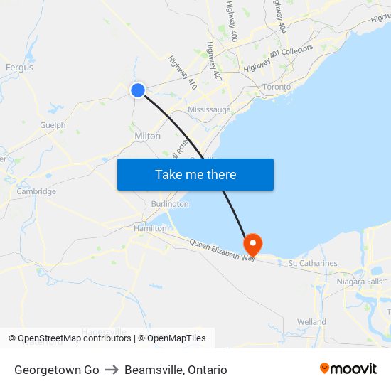 Georgetown Go to Beamsville, Ontario map