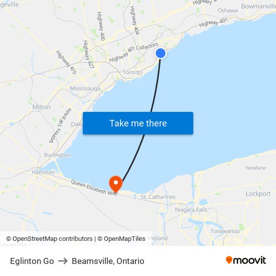 Eglinton Go to Beamsville, Ontario map