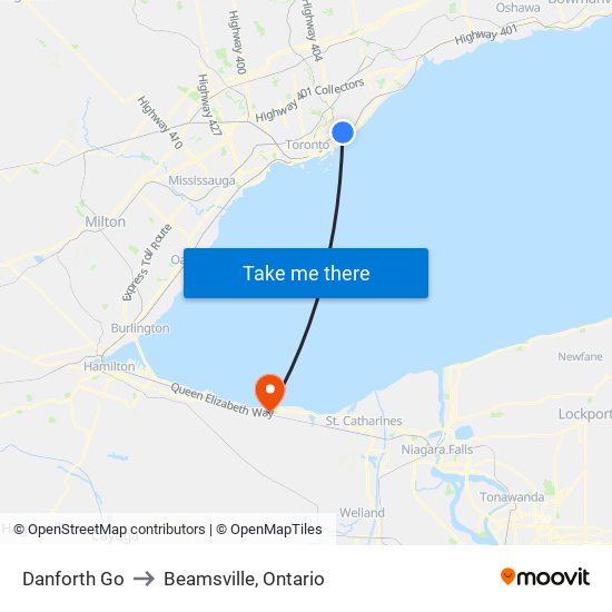 Danforth Go to Beamsville, Ontario map