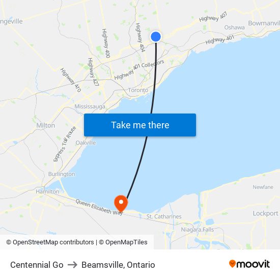 Centennial Go to Beamsville, Ontario map