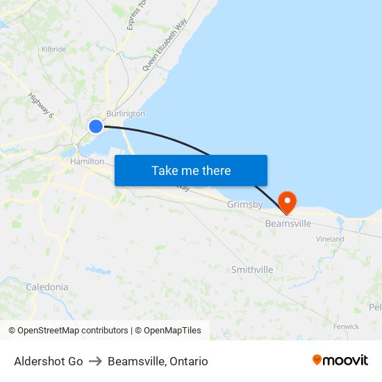 Aldershot Go to Beamsville, Ontario map