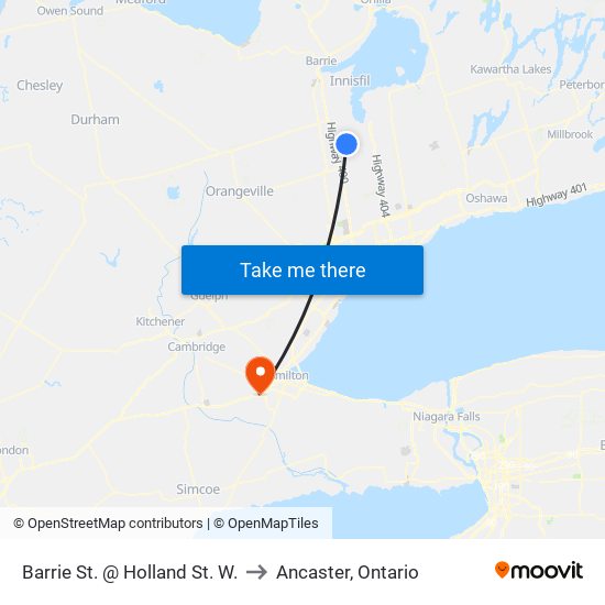 Barrie St. @ Holland St. W. to Ancaster, Ontario map
