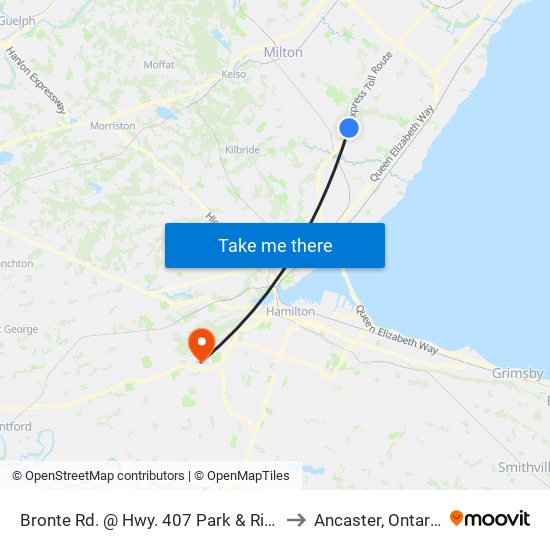 Bronte Rd. @ Hwy. 407 Park & Ride to Ancaster, Ontario map