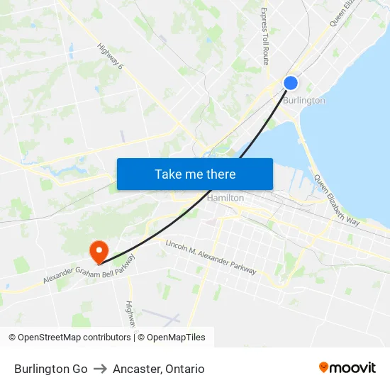 Burlington Go Bus to Ancaster, Ontario map