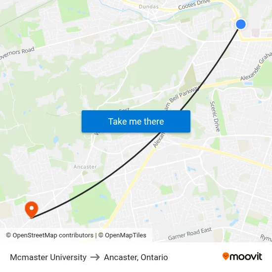 Mcmaster University to Ancaster, Ontario map
