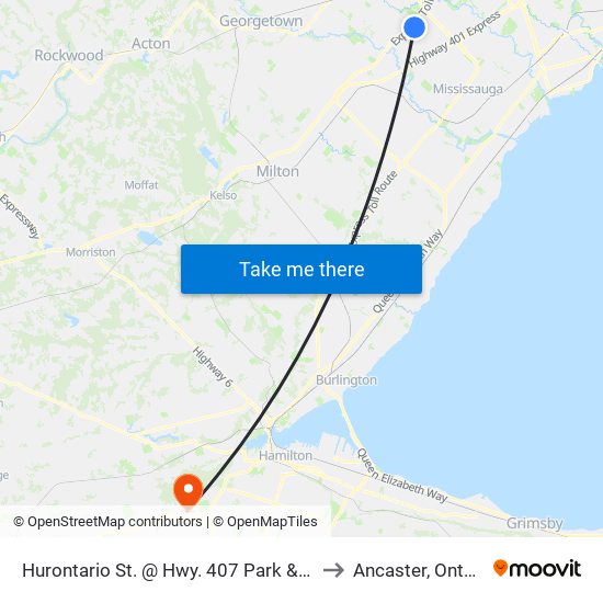 Hurontario St. @ Hwy. 407 Park & Ride to Ancaster, Ontario map