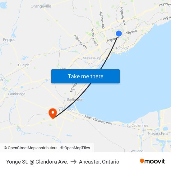 Yonge St. @ Glendora Ave. to Ancaster, Ontario map
