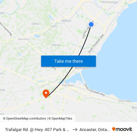 Trafalgar Rd. @ Hwy. 407 Park & Ride to Ancaster, Ontario map