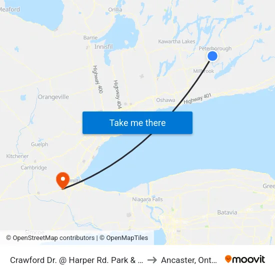 Crawford Dr. @ Harper Rd. Park & Ride to Ancaster, Ontario map