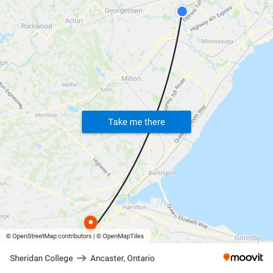 Sheridan College to Ancaster, Ontario map