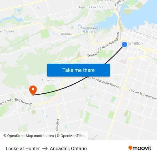 Locke at Hunter to Ancaster, Ontario map