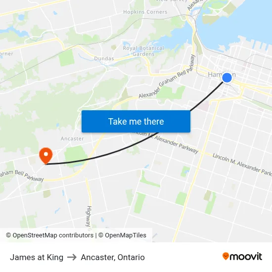 James at King to Ancaster, Ontario map