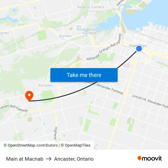 Main at Macnab to Ancaster, Ontario map