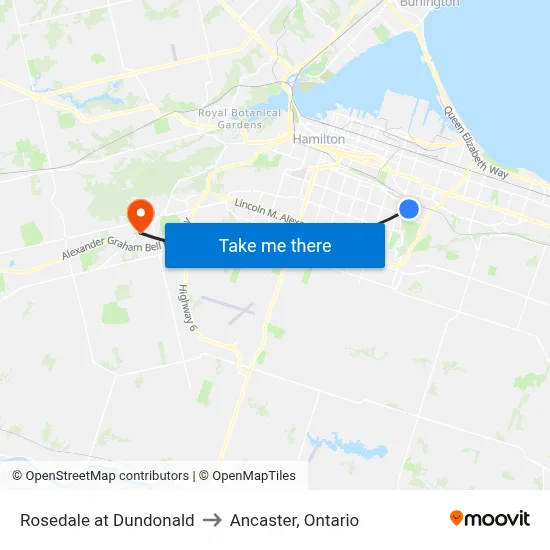 Rosedale at Dundonald to Ancaster, Ontario map