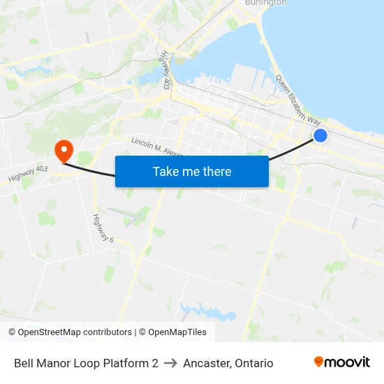 Bell Manor Loop Platform 2 to Ancaster, Ontario map