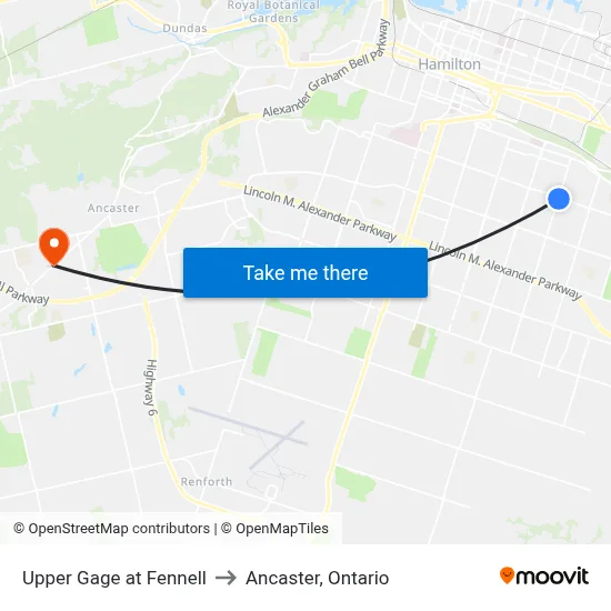 Upper Gage at Fennell to Ancaster, Ontario map
