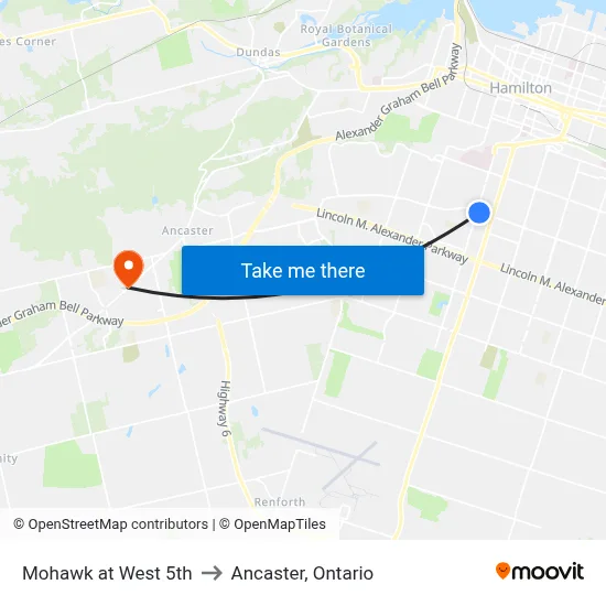 Mohawk at West 5th to Ancaster, Ontario map