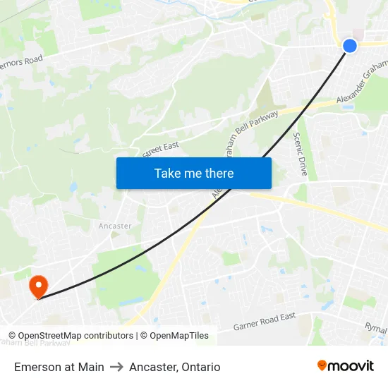 Emerson at Main to Ancaster, Ontario map