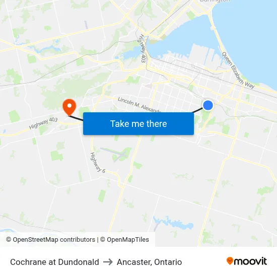 Cochrane at Dundonald to Ancaster, Ontario map