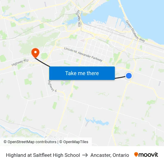 Highland at Saltfleet High School to Ancaster, Ontario map