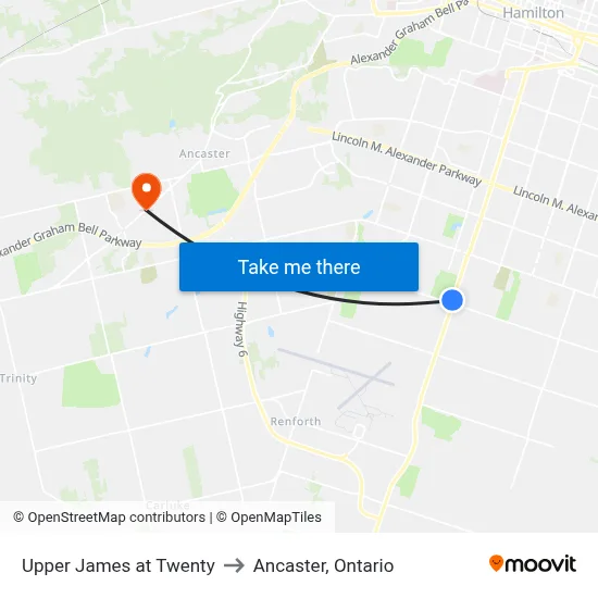 Upper James at Twenty to Ancaster, Ontario map