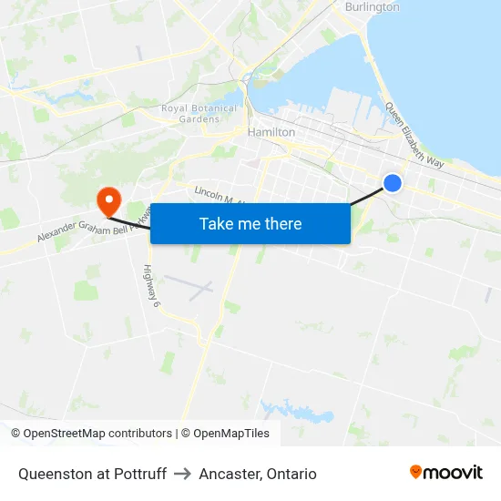 Queenston at Pottruff to Ancaster, Ontario map