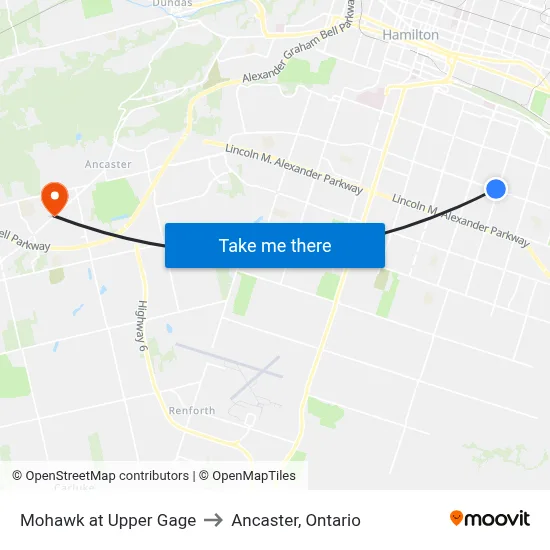 Mohawk at Upper Gage to Ancaster, Ontario map