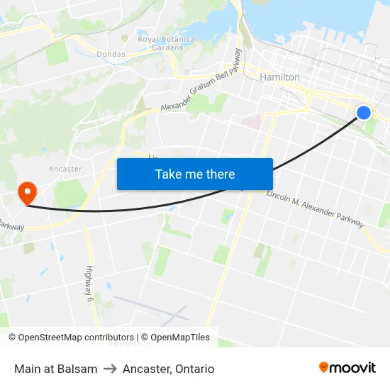 Main at Balsam to Ancaster, Ontario map